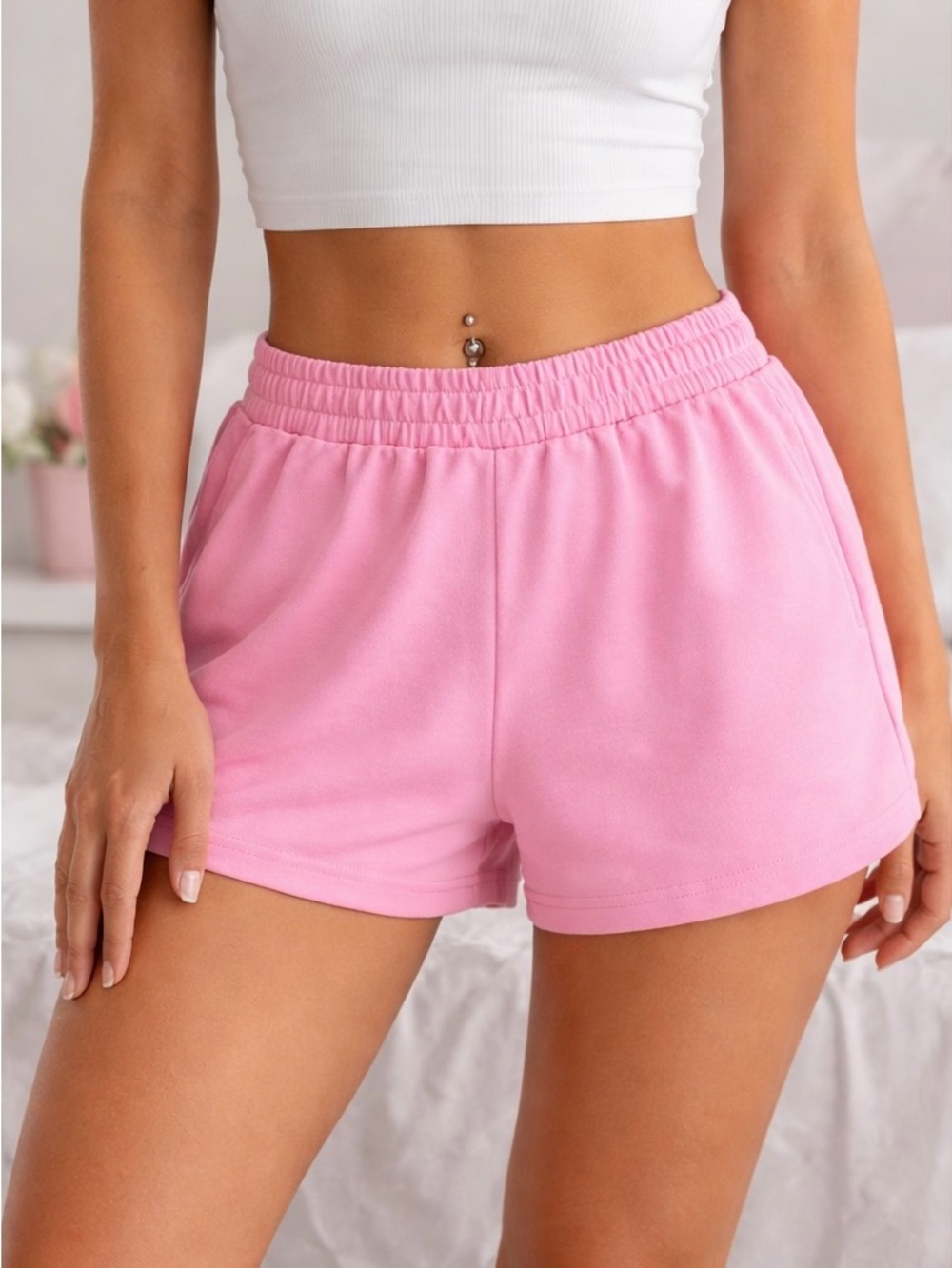 Pink Athletic Lounge Shorts Size Medium Elastic Waist Casual Comfy